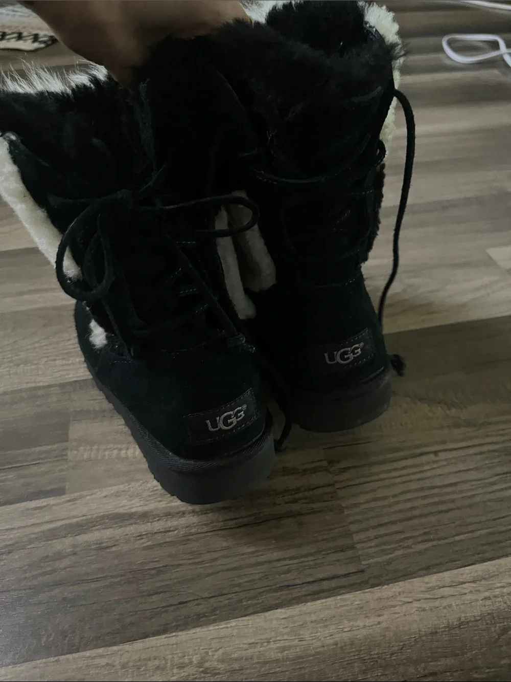 UGG Black Lace-Up Shearling Winter Boots
